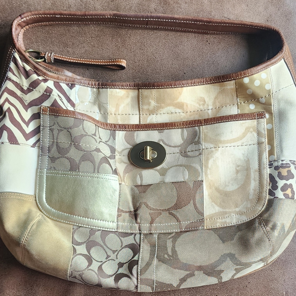 Coach Y2K Patchwork Poppy Shoulder Bag - Brown and Cream